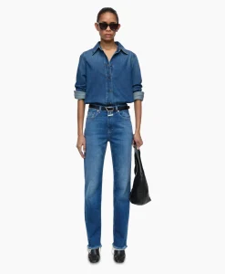 Shop Blouse Straight Fitted Blauw Dames Blouses