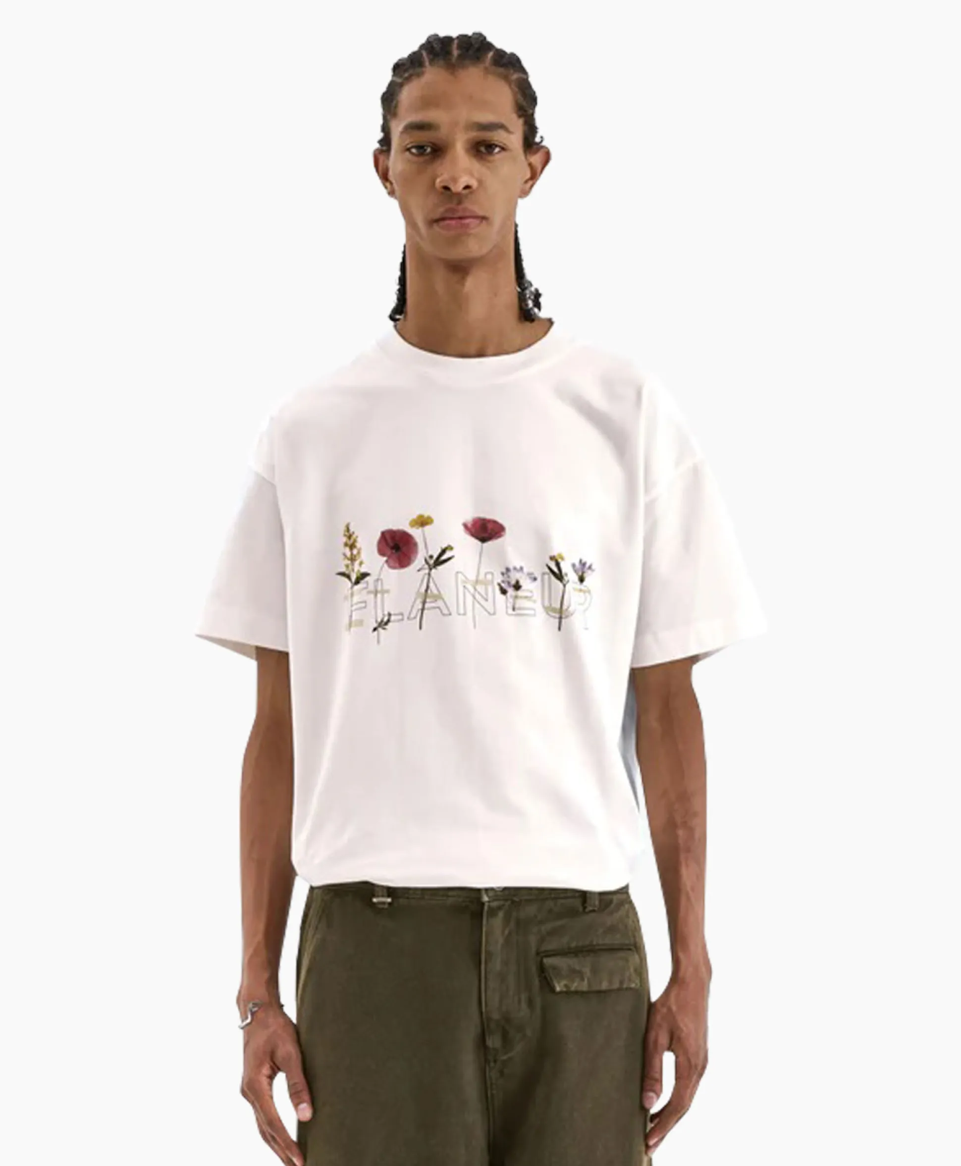 Online Flaneur T-Shirt Korte Mouw Botanical Wit Heren T-Shirts