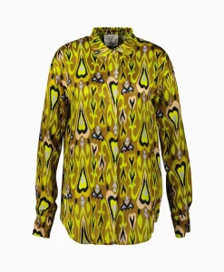 Clearance Blouse Print Satin Shirt Norther Light Geel Dames Blouses