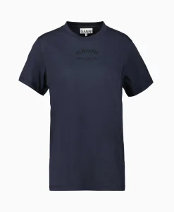 Cheap T-Shirt Korte Mouw Thin Jersey Relaxed O-Neck Donker Blauw Dames T-Shirts & Tops