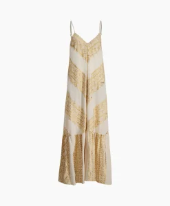 Outlet Maxi Jurk Long All Over Old Straps Ivoor / Naturel Dames Bruiloftskleding
