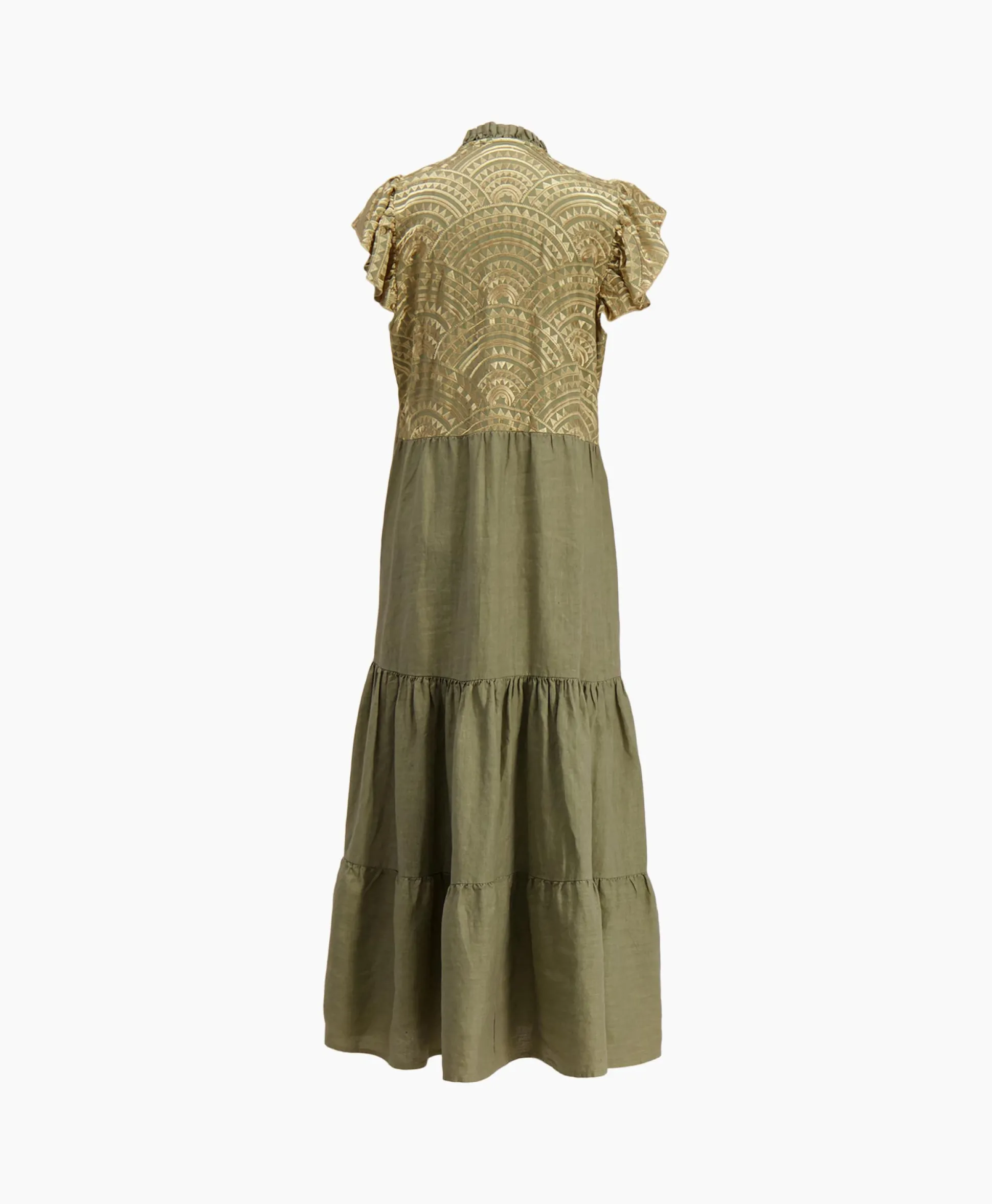 Hot Maxi Jurk Long New All Over Sleeveless Ruffles Goud Dames Jurken