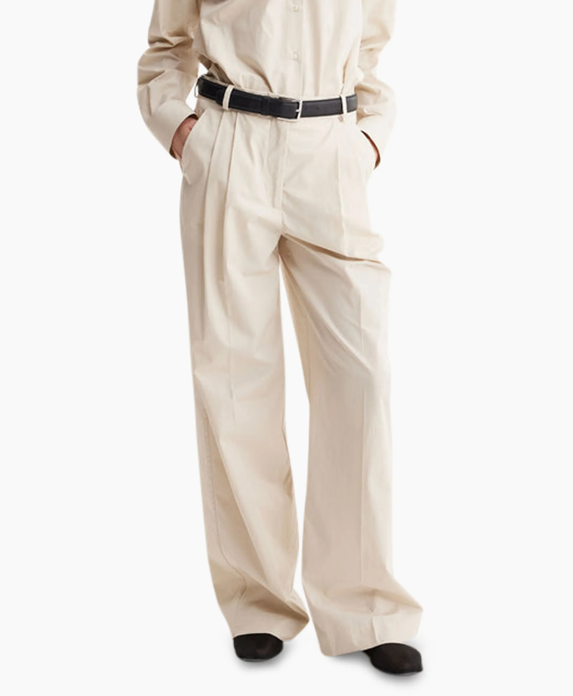Cheap Pantalon Wide Leg Pleated Chino Zand Dames Broeken