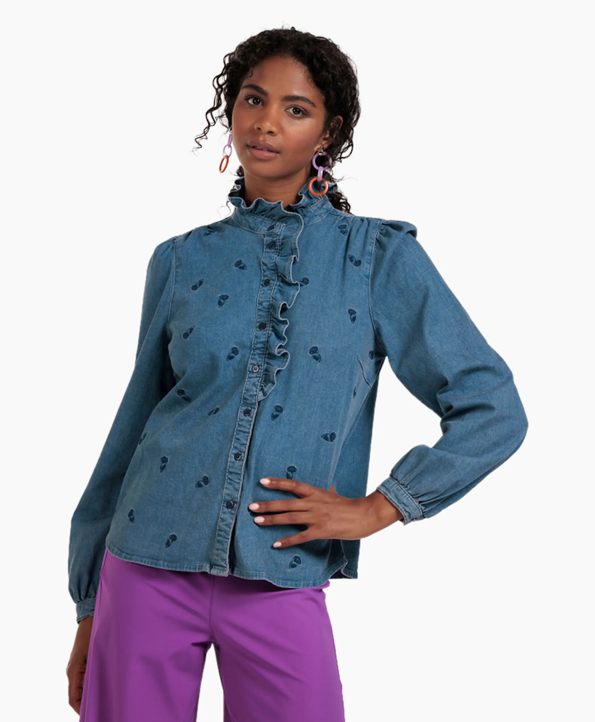 Best Broek Lola Embroidery Denim Blouse Jeans Dames Blouses