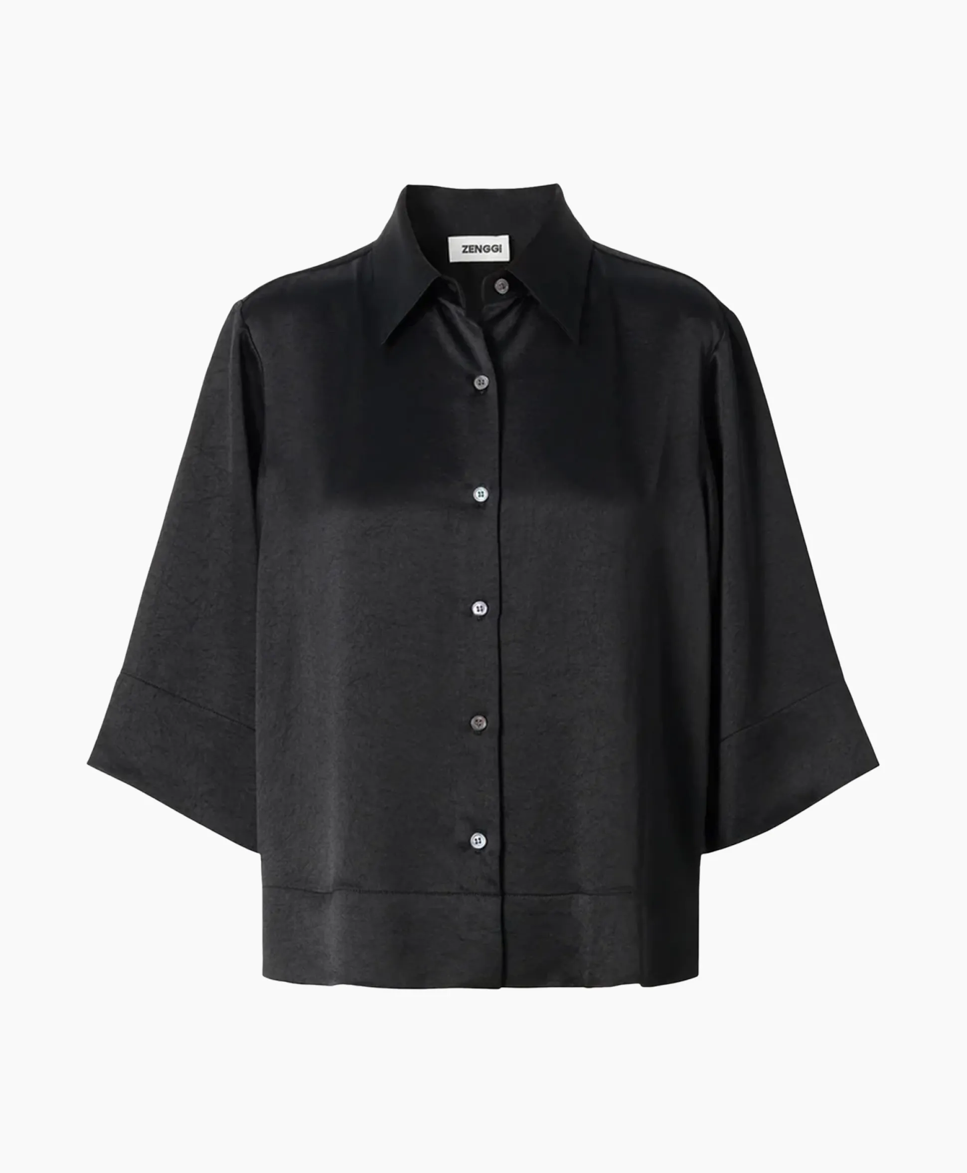 Shop Blouse Sating Short Sleeve Zwart Dames Blouses