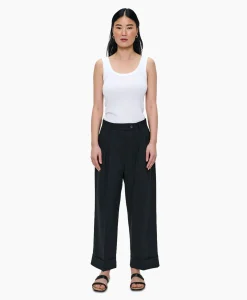 New Pantalon Tropical Wool Straight Zwart Dames Broeken